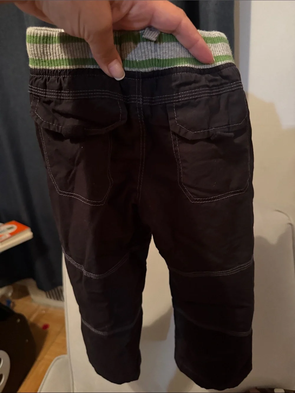 Old Navy Kids lined winter pants black, with Green-Striped Waistband